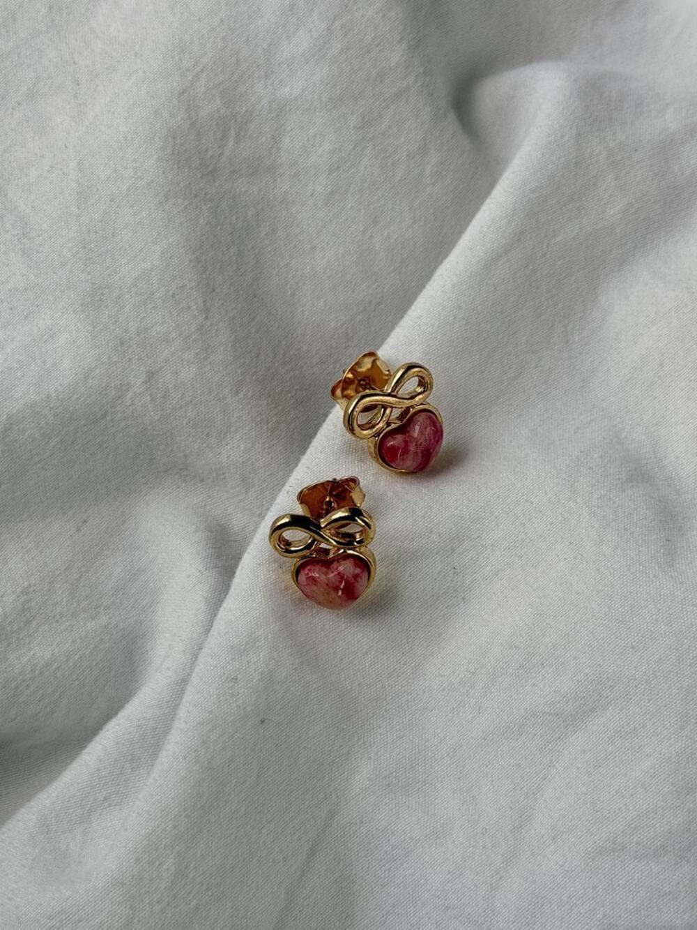 Infinite Love Stud Earrings - Pink Feldspar - 18k Gold Plated